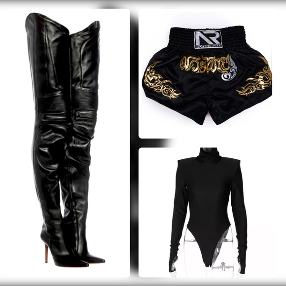 ⚡️BRAND NEW/ High Waist BLK/GOLD MMA Shorts - Picture 2 of 4